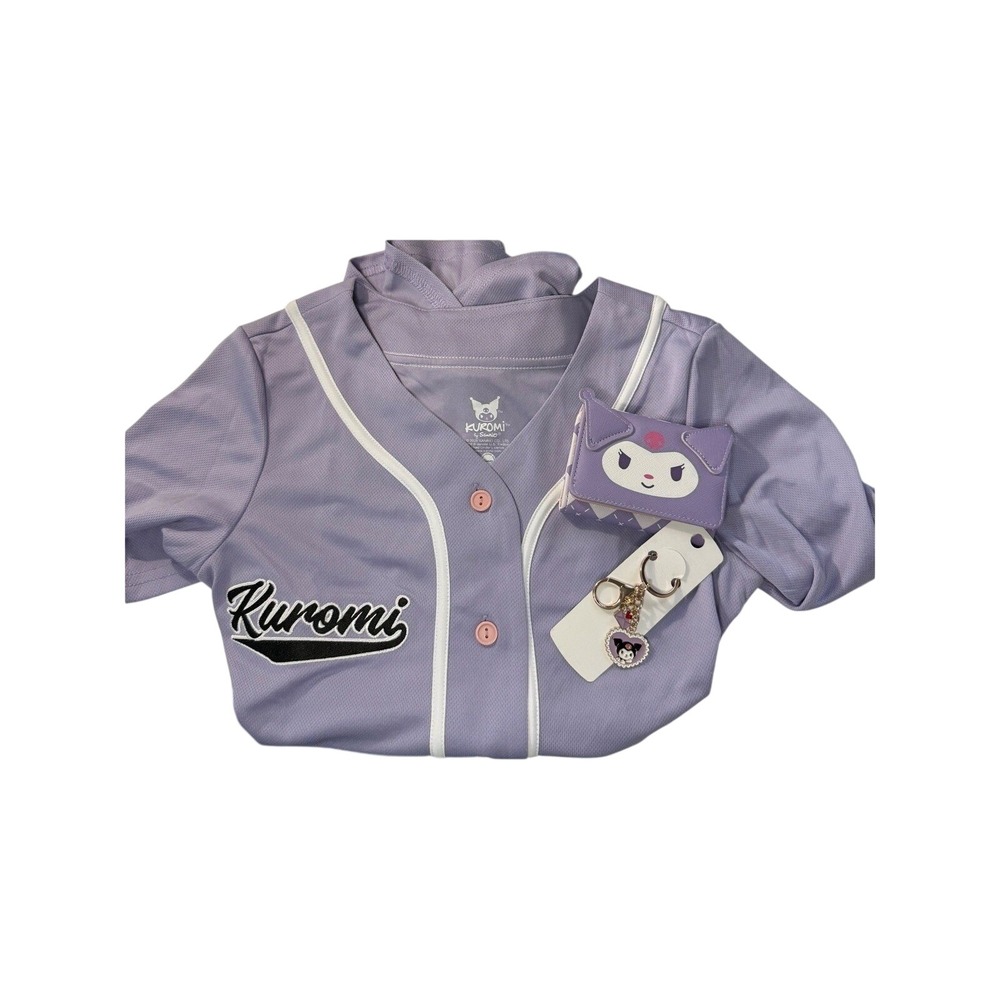 Sanrio Kuromi Purple Baseball Jersey Wallet & Keychain Matching Duo Gift Set NEW